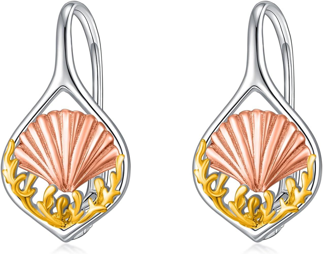 Sterling Silver Turquoise Sea Animal Dangle Earrings-10-Shell