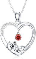 wholesale 925 Sterling Silver Garnet Cat Heart Pendant Necklace, 0.87 Inch, 18+2 Rolo Chain, Gift for Women Girls-0-0