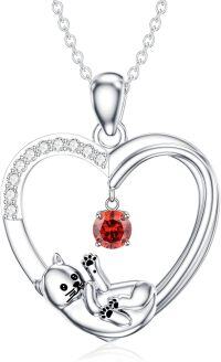 wholesale 925 Sterling Silver Garnet Cat Heart Pendant Necklace, 0.87 Inch, 18+2 Rolo Chain, Gift for Women Girls-January