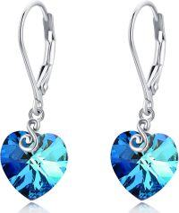 wholesale 925 Sterling Silver Austrian Crystal Heart Birthstone Dangle Drop Earrings-September