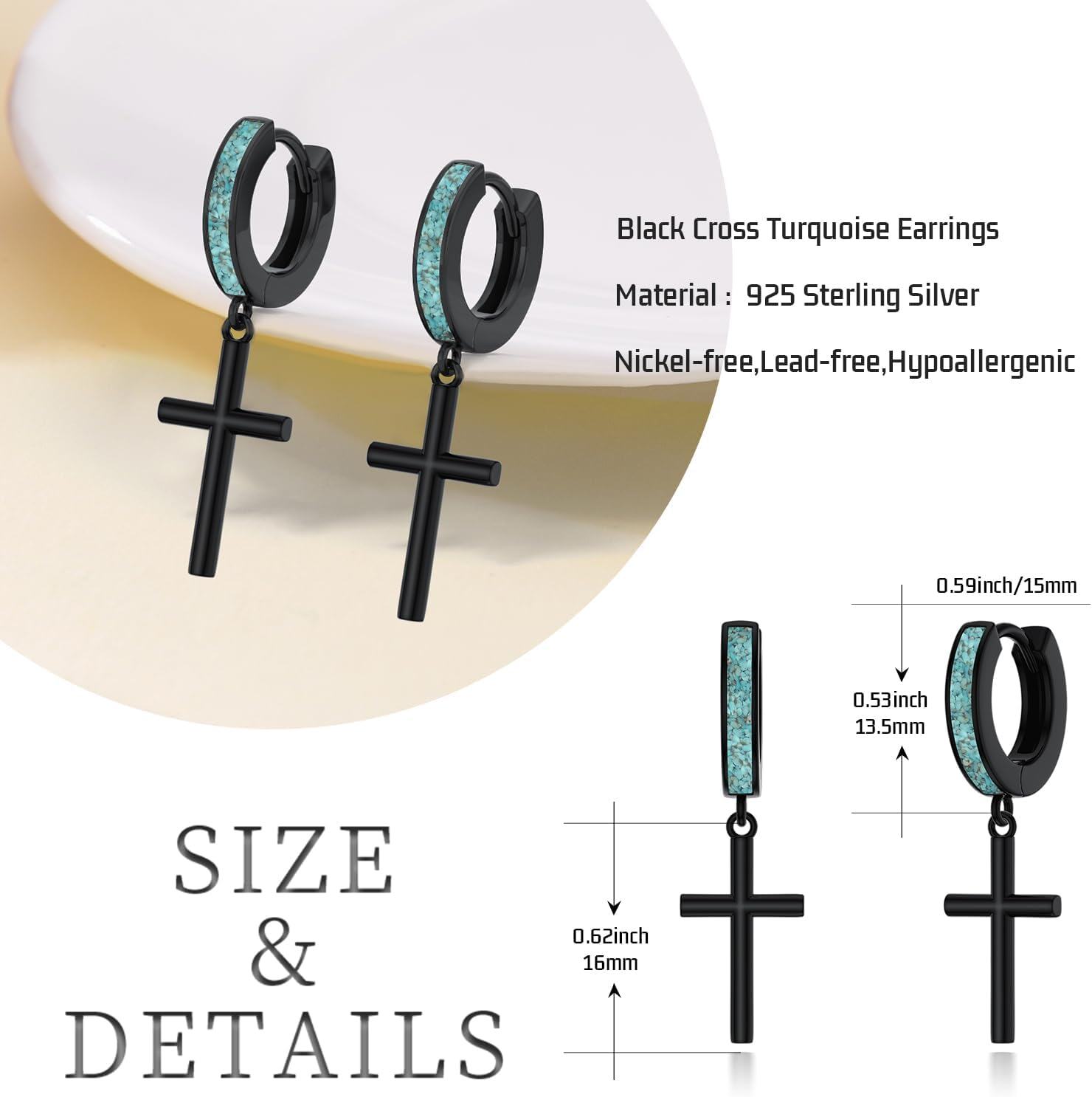 Sterling Silver Turquoise Black Butterfly Skull Cross Star David Sword Lightning Bolt Feather Hoop Drop Earrings-0-3