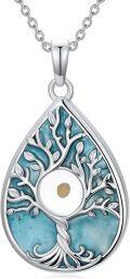 wholesale TOUPOP Christmas Gifts Tree Of Life Nekclace 925 Sterling Silver Turquoise Mustard Seed Necklace For Women Xmas Birthday Gift For Her -0-0