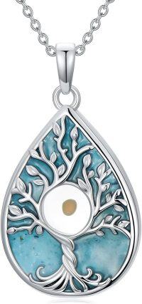 wholesale 925 Sterling Silver Tree of Life Pendant with Larimar and Yellow Jade Stone Necklace for Women s-Tree of Life