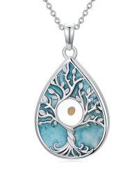 wholesale 925 Sterling Silver Teardrop Necklace Wholesale With Blue Enamel Tree Of Life Design And Center Circle Detail-Tree of Life