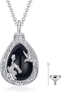 wholesale 925 Sterling Silver Black Onyx Hummingbird Teardrop Keepsake Pendant Necklace for Ashes Memorial Jewelry-Hummingbird Necklace