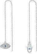 wholesale 925 Sterling Silver Evil Eye & Hamsa Hand Long Chain Drop Dangle Earrings for Women-0-0
