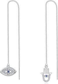 wholesale 925 Sterling Silver Evil Eye & Hamsa Hand Long Chain Drop Dangle Earrings for Women-Evil Eye Earrings