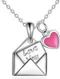 wholesale 925 Sterling Silver Love Letter & Pink Heart Pendant Necklace-0-0