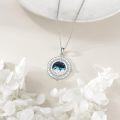 wholesale 925 Sterling Silver Round Abalone Shell & Blue Crystal Mountain Compass Pendant Necklace for Women Girls s 43cm Chain Length-0-2