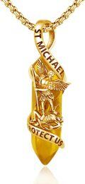 wholesale Gold 925 Sterling Silver Citrine Healing Crystal St Michael Angel Protect Us Pendant Necklace Catholic Jewelry-0-0