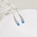wholesale 925 Sterling Silver Feather Shape Turquoise Stone Dangle Earrings  for Women and Moms-0-3