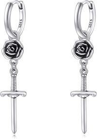 wholesale 925 Sterling Silver Rose and Sword Drop Dangle Earrings Norse Viking s for Women Girls-Rose Sword
