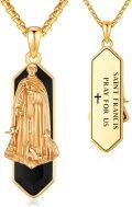 wholesale 925 Sterling Silver Plated Gold Onyx Saint Francis Prayer Necklace - Religious Jewelry for Men Women -0-0