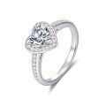 TOUPOP Sterling Silver Moissanite Heart Halo Engagement Ring-0-0