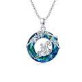 wholesale 925 Sterling Silver Blue Crystal Unicorn Pendant Necklace for Women Girls  45cm Chain Length-0-0