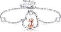wholesale 925 Sterling Silver/Ross Gold Plated Dachshund Dog Heart Bracelet for Women Gifts for Dachshund Lovers-Sterling Silver