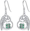 wholesale 925 Sterling Silver Green Crystal Shamrock Tree Of Life Drop Earrings-0-0