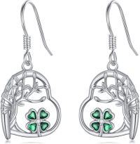 wholesale 925 Sterling Silver Green Crystal Shamrock Tree Of Life Drop Earrings-Shamrock