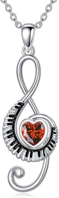 wholesale Sterling Silver Birthstone Music Necklace Piano Note Treble Clef Pendant-07-July