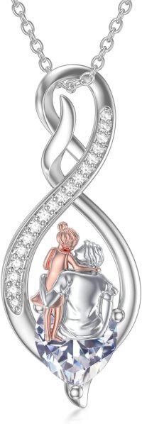 wholesale Sterling Silver Birthstone Infinity Heart Pendant Father Daughter Gift-02-04-Clear-April
