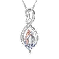 wholesale 925 Sterling Silver Birthstone Infinity Heart Pendant Father Daughter Gift-02-04-Clear-April