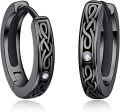 wholesale Black 925 Sterling Silver Norse Viking Celtic Knot Huggie Hoop Earrings with Cubic Zirconia 20mm Diameter-0-0
