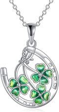 wholesale 925 Sterling Silver Green Enamel Horseshoe & Shamrock Pendant Necklace-0-0