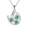 wholesale 925 Sterling Silver Green Enamel Horseshoe & Shamrock Pendant Necklace-0-0