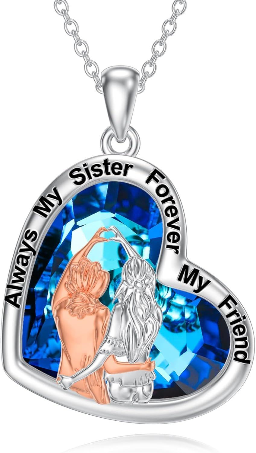  Sterling Silver Crystal Heart Necklace Sister Gift from Brother Sister -9-2 Sistrs