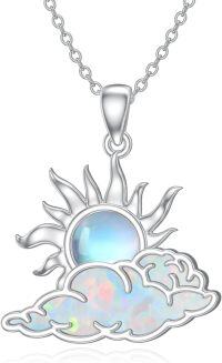 wholesale 925 Sterling Silver Opal Sun & Clouds Pendant Necklace-07-Sun Cloud Necklace