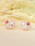 wholesale 925 Sterling Silver Heart-Shaped Red Crystal Apple Stud Earrings w/Book & Music Notes - Teacher Gift Jewelry-0-13