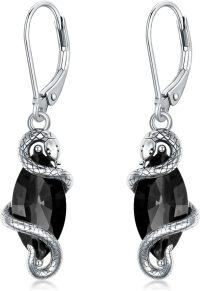 wholesale Sterling Silver Crystal Vintage Snake Dangle Drop Leverback Earrings for Women-Black
