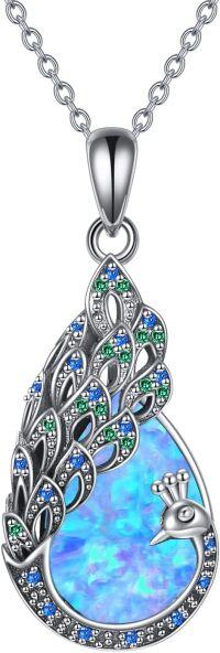 wholesale  Silver Blue Opal Turquoise Peacock Pendant Necklace Women s Jewelry Gift ( ) -Blue Opal Necklace
