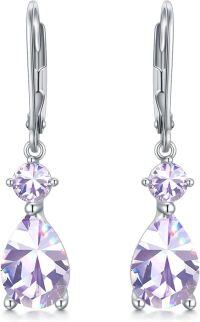wholesale 925 Sterling Silver Clear Birthstone Dangle Leverback Earrings for Women-6-June-Alexandrite