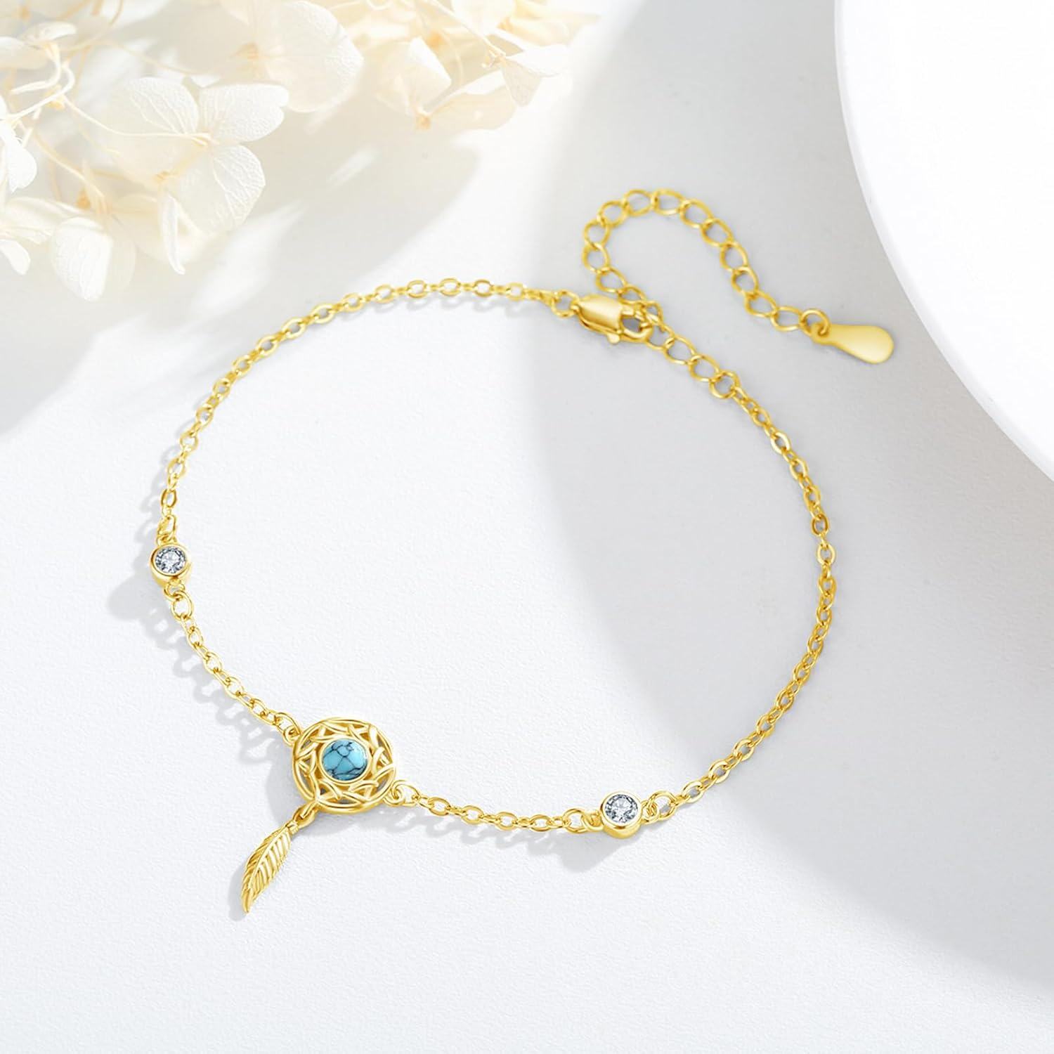 Sterling Silver Boho Stone Dream Catcher Bracelet for Women Adjustable 7+2in-0-1