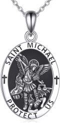 wholesale Sterling Silver Religion Jewelry Saint Michael Raphael Praying Hands Coin Medal Pendant Necklace Archangel Protection for Men Women-0-6