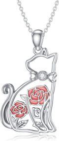 wholesale Sterling Silver Lab Grown Diamond Cat Birth Flower Necklace for Women-0-45