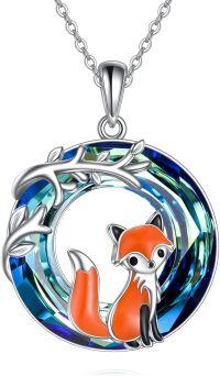 wholesale 925 Sterling Silver Fox Crystal Pendant Necklace - Cute Animal  for Women and Girls-crystal fox