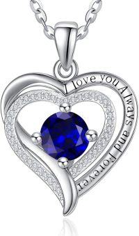 wholesale Sterling Silver White Gold Heart Pendant Necklace w Birthstone for Women-09-Sept