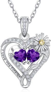 wholesale  Sterling Silver Daisy Heart Birthstone Necklace for Women -02-02-Feb-Feb