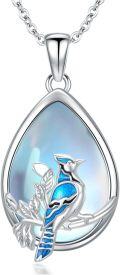 wholesale 925 Sterling Silver Teardrop Blue Jay Pendant Necklaces for Women Girls Nature Animal -0-0