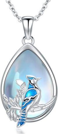 wholesale 925 Sterling Silver Teardrop Blue Jay Pendant Necklaces for Women Girls Nature Animal -One Blue Jay Necklace
