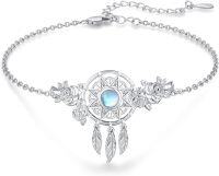 wholesale 925 Sterling Silver Dreamcatcher Bracelet with Moonstone and Rose Charms for Women Girls Christmas Birthday Gift-01-Silver-BOHO 03