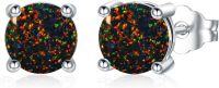 wholesale 925 Sterling Silver Opal Stud Earrings 6 9mm Round November Birthstone Gift-G_9mm-Black