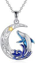 wholesale 925 Sterling Silver Crescent Moon & Blue Whale Charm Necklace for Women's Gifts-0-0