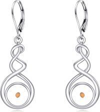 wholesale Sterling Silver Spiral Dangle Earrings with Black Onyx Peridot Pink Cat Eye Lapis Lazuli Turquoise Moss Agate Moonstone Amethyst Mustard Seed Leverback Jewelry Gifts for Women Teens-gold