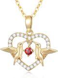 wholesale 14K Yellow Gold Ruby Hummingbird Heart Necklace for Women 16 +1 +1 -0-0