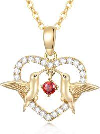 wholesale 14K Yellow Gold Ruby Hummingbird Heart Necklace for Women 16 +1 +1 -A-Hummingbird