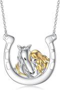 wholesale 925 Sterling Silver Horse & Girl Horseshoe Charm Necklace for Women Girls-0-0