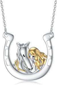 wholesale 925 Sterling Silver Horse & Girl Horseshoe Charm Necklace for Women Girls-Horse B